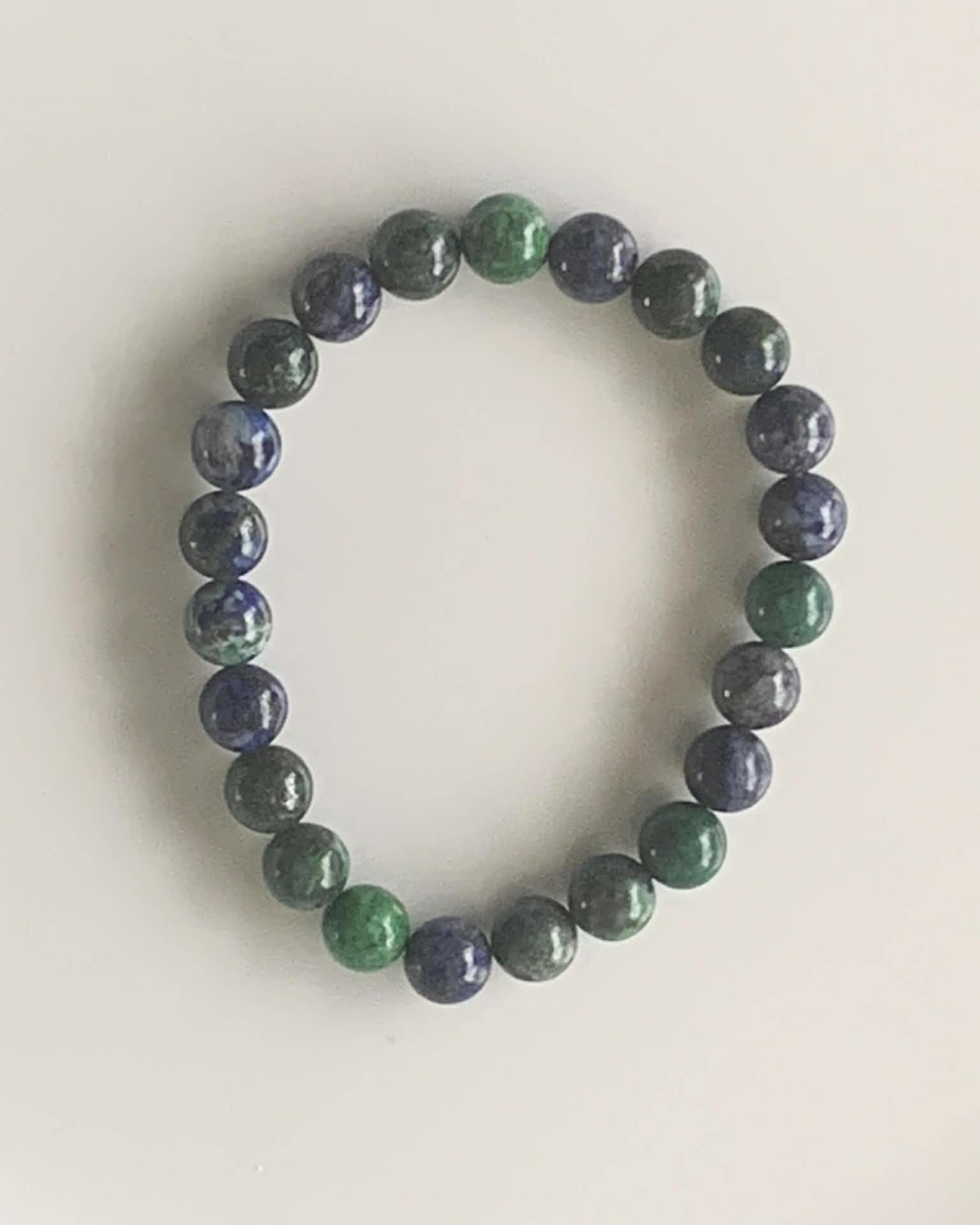 Azurite Malachite Stone Beaded Stretch Bracelet