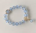 Baby Blue Crackle Glass Stretch Bracelet with Gold Rose & Droplet Charms