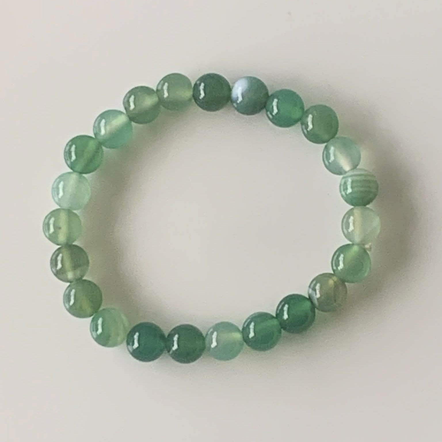 Green Striped Agate Round Bead Stretch Bracelet