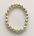 Cream & Teal Marble Bead Stretch Bracelet with Gold Rondelle Spacers