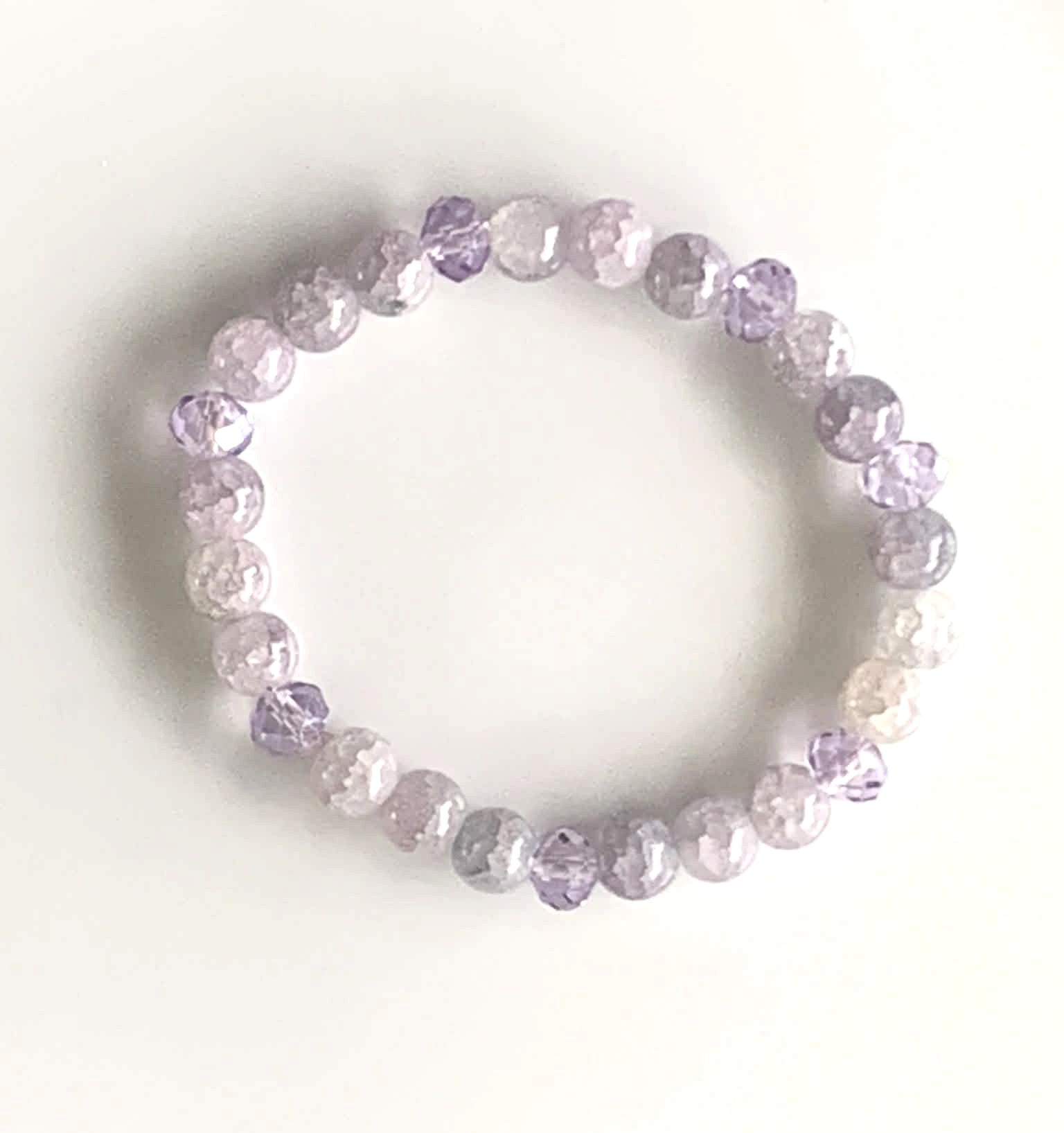 Lilac & Clear Crackle Glass Faceted Stretch Bracelet