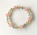 Pink Crackle Glass & Mixed Crystal Stretch Bracelet with Gold Ball Spacers