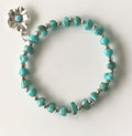 Turquoise Chip & Silver Stretch Bracelet with Flower Charm