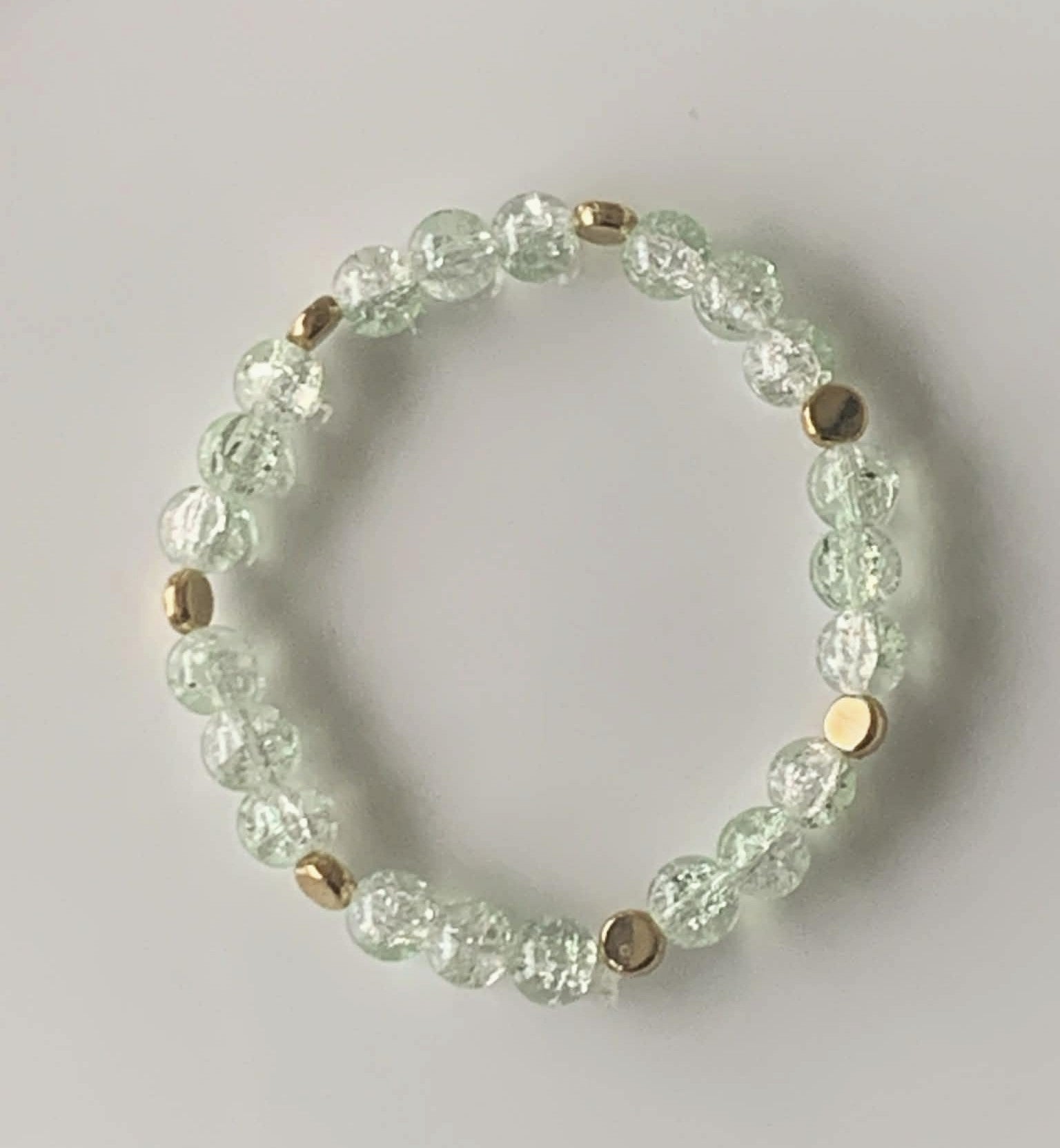 Clear Crackle Glass Stretch Bracelet with Gold Nugget Spacers
