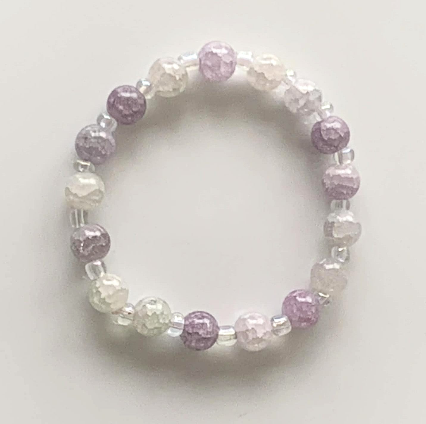 Lilac Crackle & Clear Faceted Crystal Stretch Bracelet