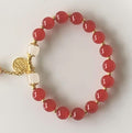 Red Carnelian & White Jade Adjustable Bracelet with Gold Rondelle Spacers & Lucky Coin Charm