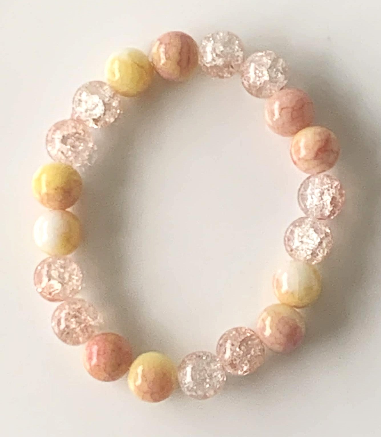 Peach Jasper & Clear Crackle Glass Stretch Bracelet