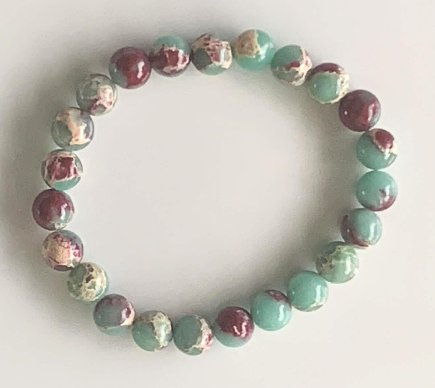 Aqua & Burgundy Emperor Jasper Stretch Bracelet