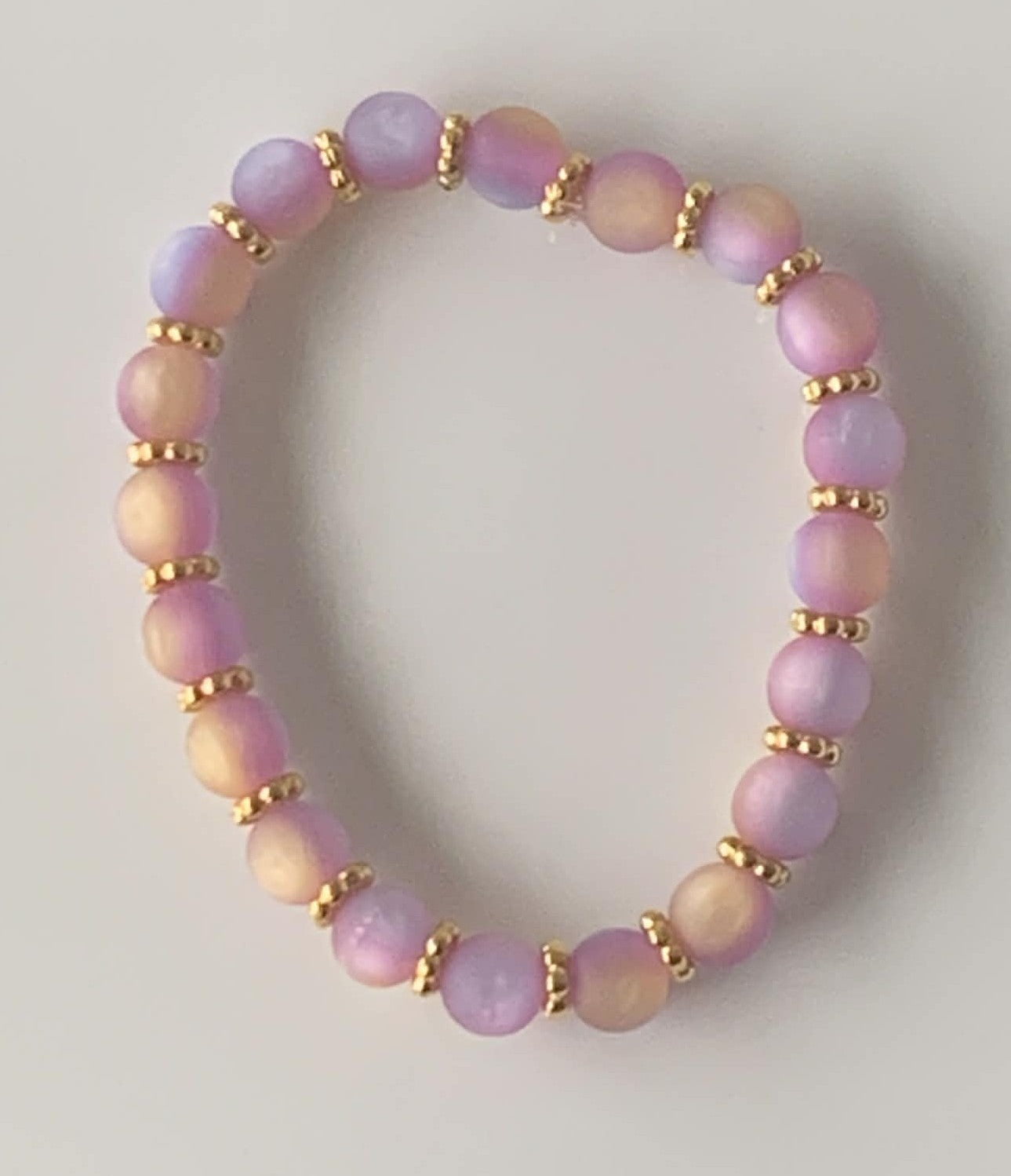 Pastel Matte Moonstone Bead Stretch Bracelet with Gold Rondelle Spacers