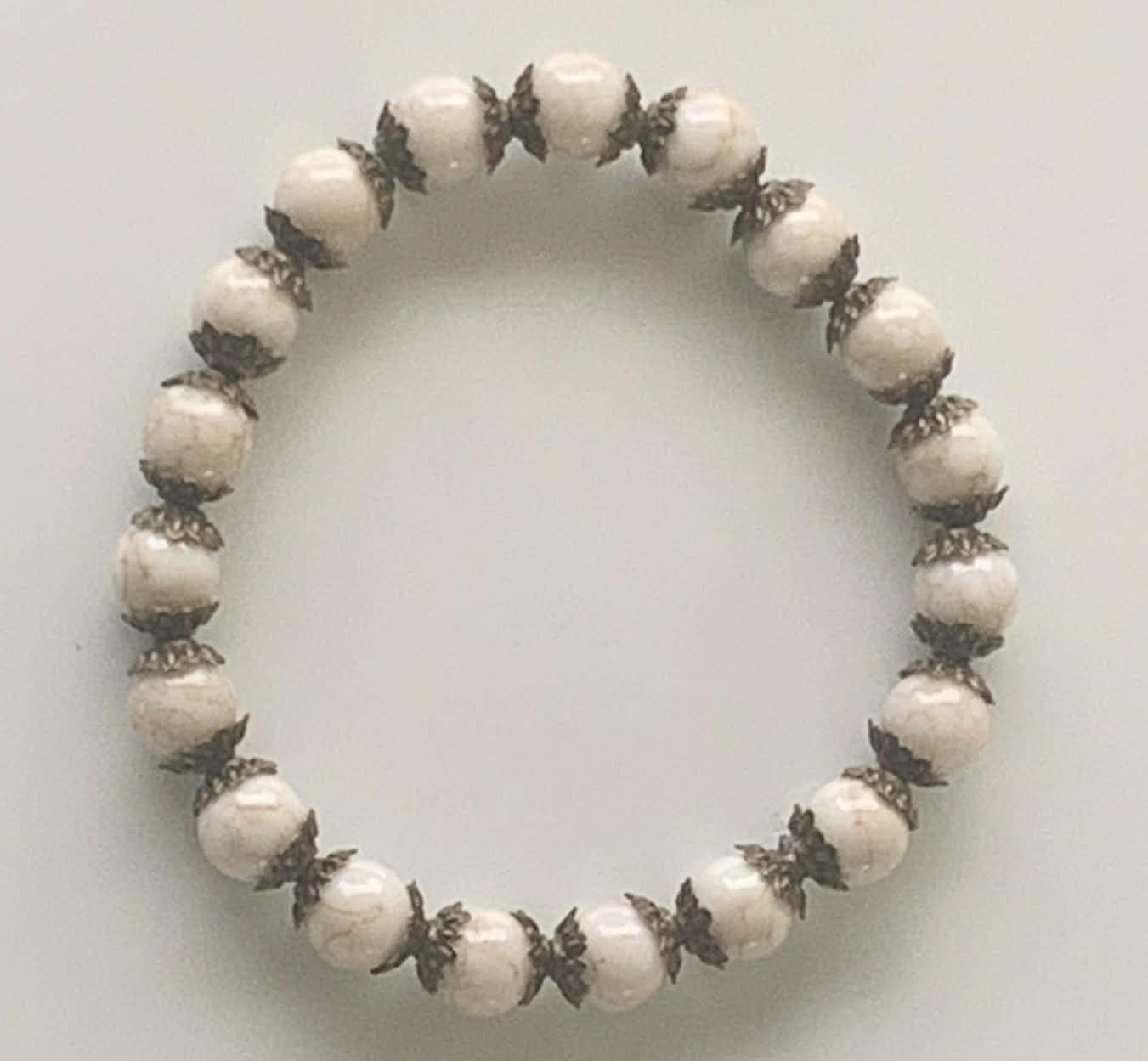White Pearl & Bronze Filigree Bracelet