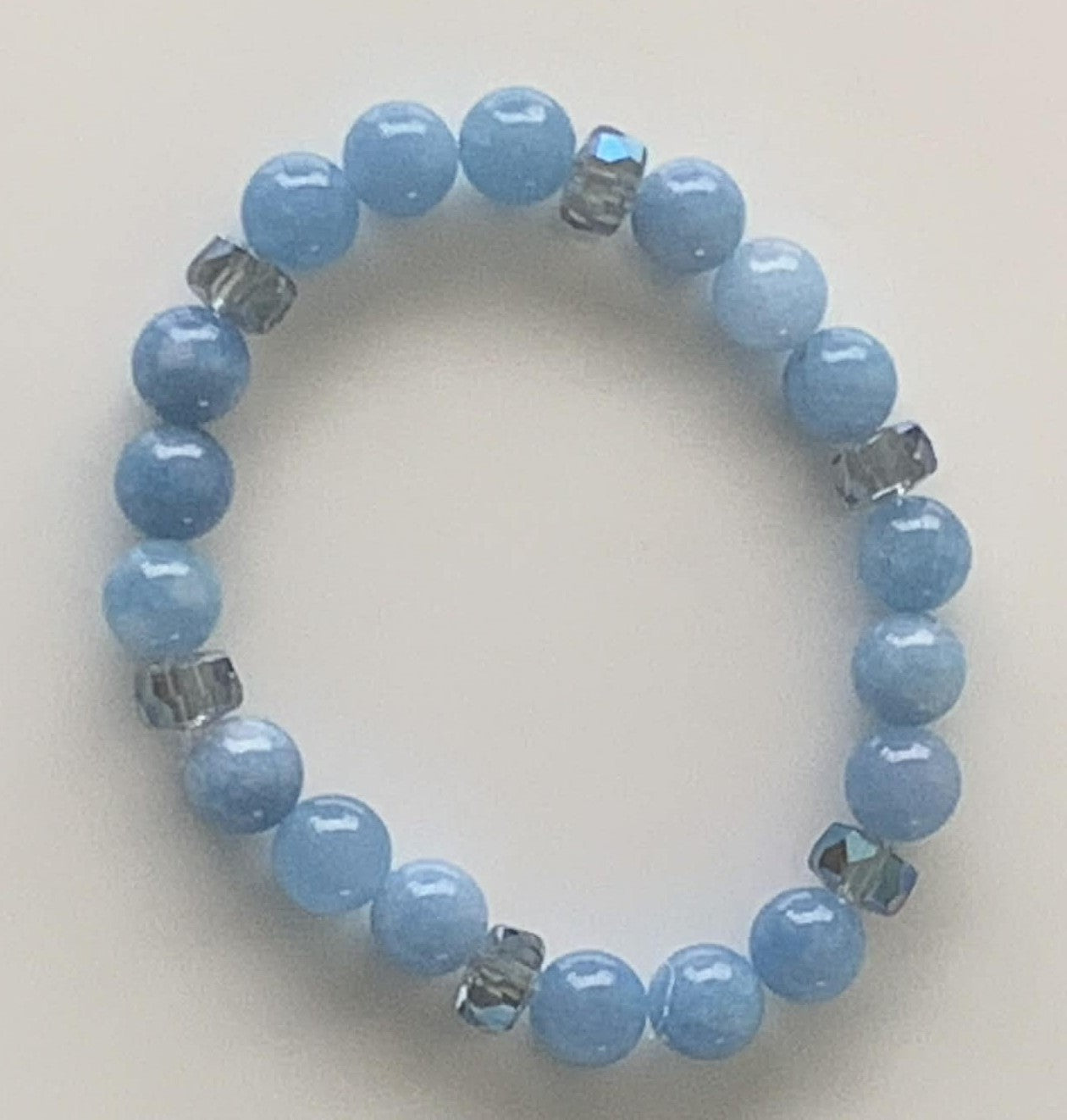 Sky Blue Jade & Smoky Crystal Cube Stretch Bracelet