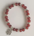 Red Crackle Glass & Silver Stretch Bracelet with Clover Charm