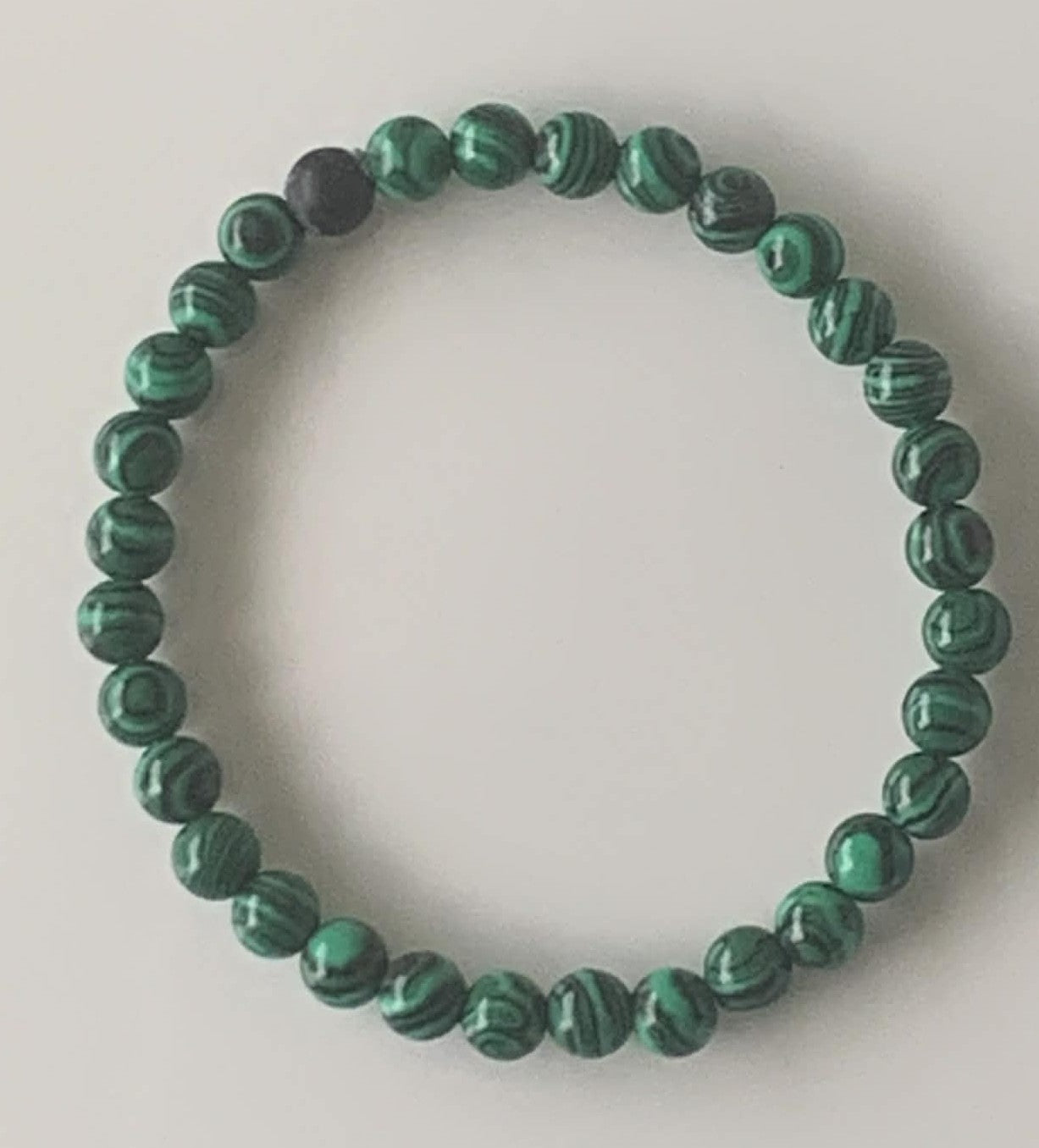 Malachite Round Bead Stretch Bracelet with Lava Stone Accent