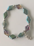 Iridescent AB Diamond Crystal Stretch Bracelet with Silver Hummingbird Charm
