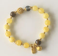 Yellow Jade & Smoky Crystal Stretch Bracelet with Gold Charms