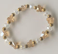 Champagne & Clear Crystal Butterfly Bead Stretch Bracelet with Gold Ball Spacers