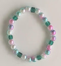 Pastel Pearl & Emerald Crystal Cube Stretch Bracelet