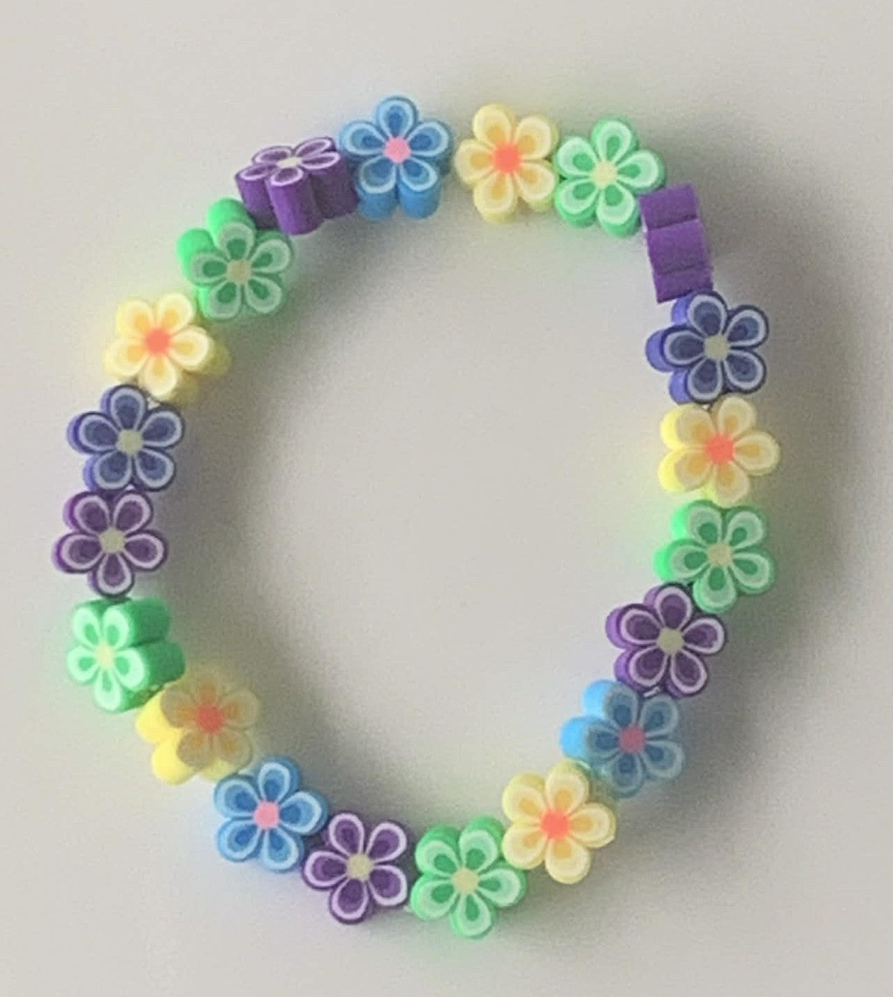 Rainbow Pastel Polymer Clay Flower Bead Stretch Bracelet