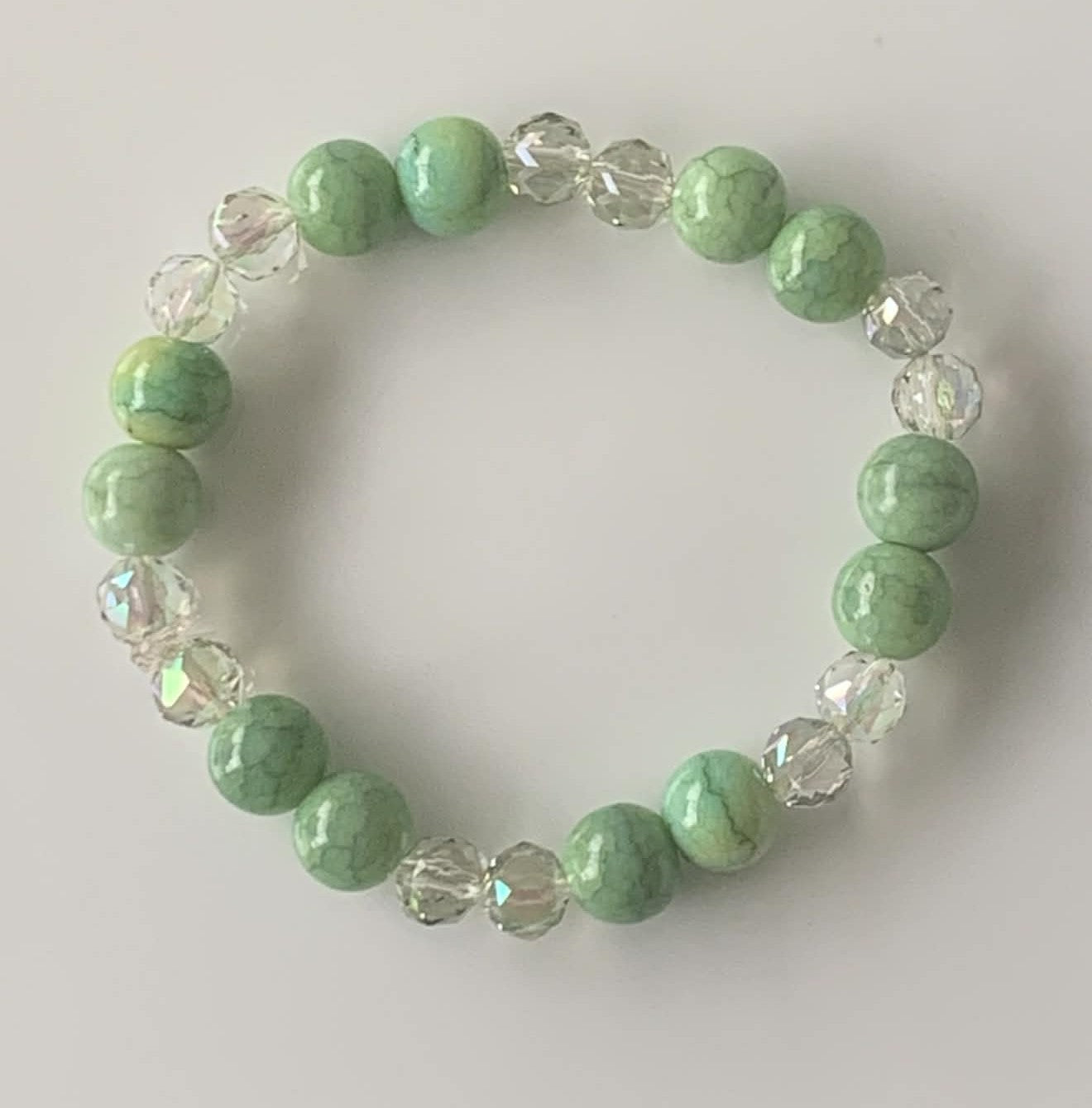 Mint Green Jade & Clear AB Crystal Stretch Bracelet