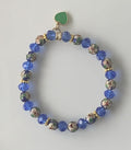 Royal Blue Crystal & Cloisonné Floral Bead Stretch Bracelet with Green Heart Charm