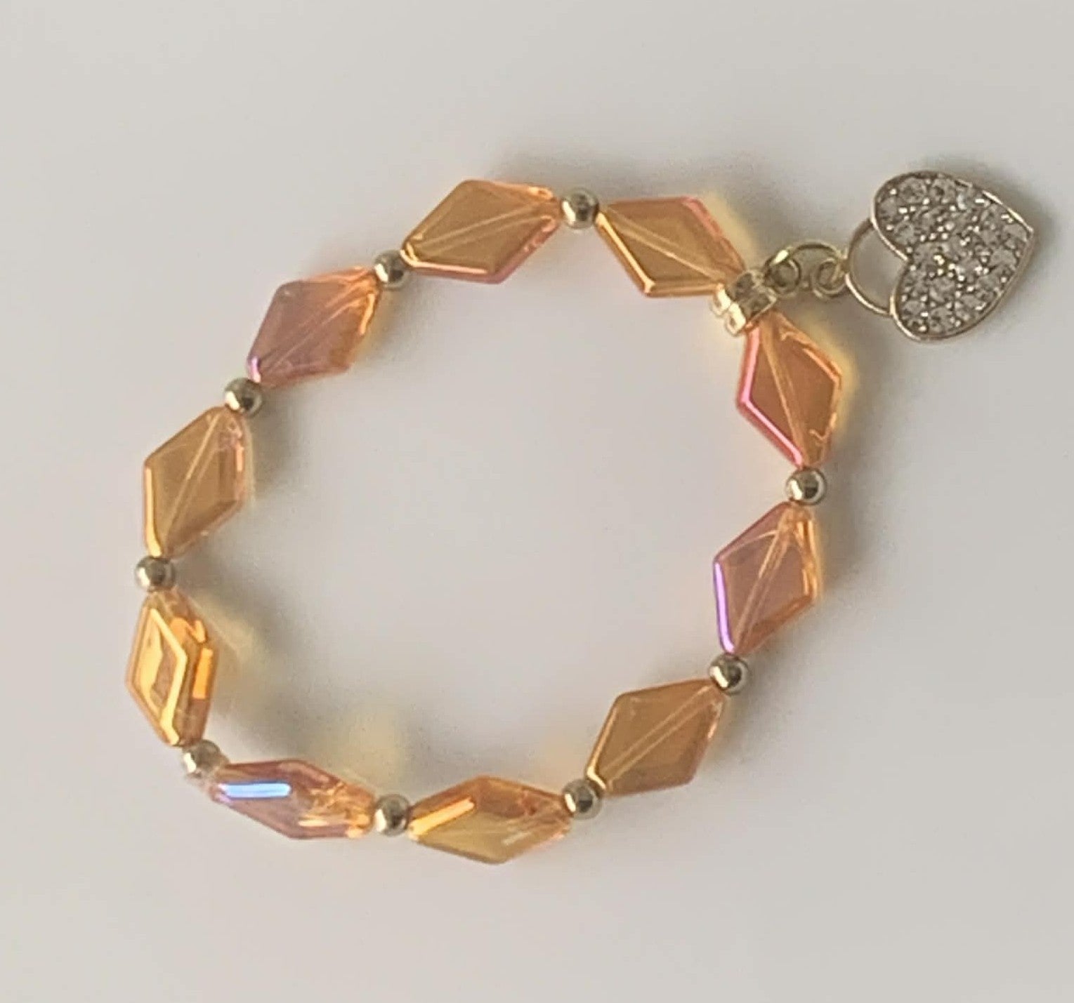 Champagne AB Diamond Crystal Stretch Bracelet with Gold Pavé Heart Charm