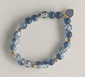 Blue Crackle Glass & Gold Cube Stretch Bracelet with Heart Charm