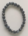 Dark Grey Banded Agate & Smoky Crystal Cube Stretch Bracelet