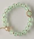 Mint Green Crackle Glass Stretch Bracelet with Champagne Crystal & Gold Coin Accent