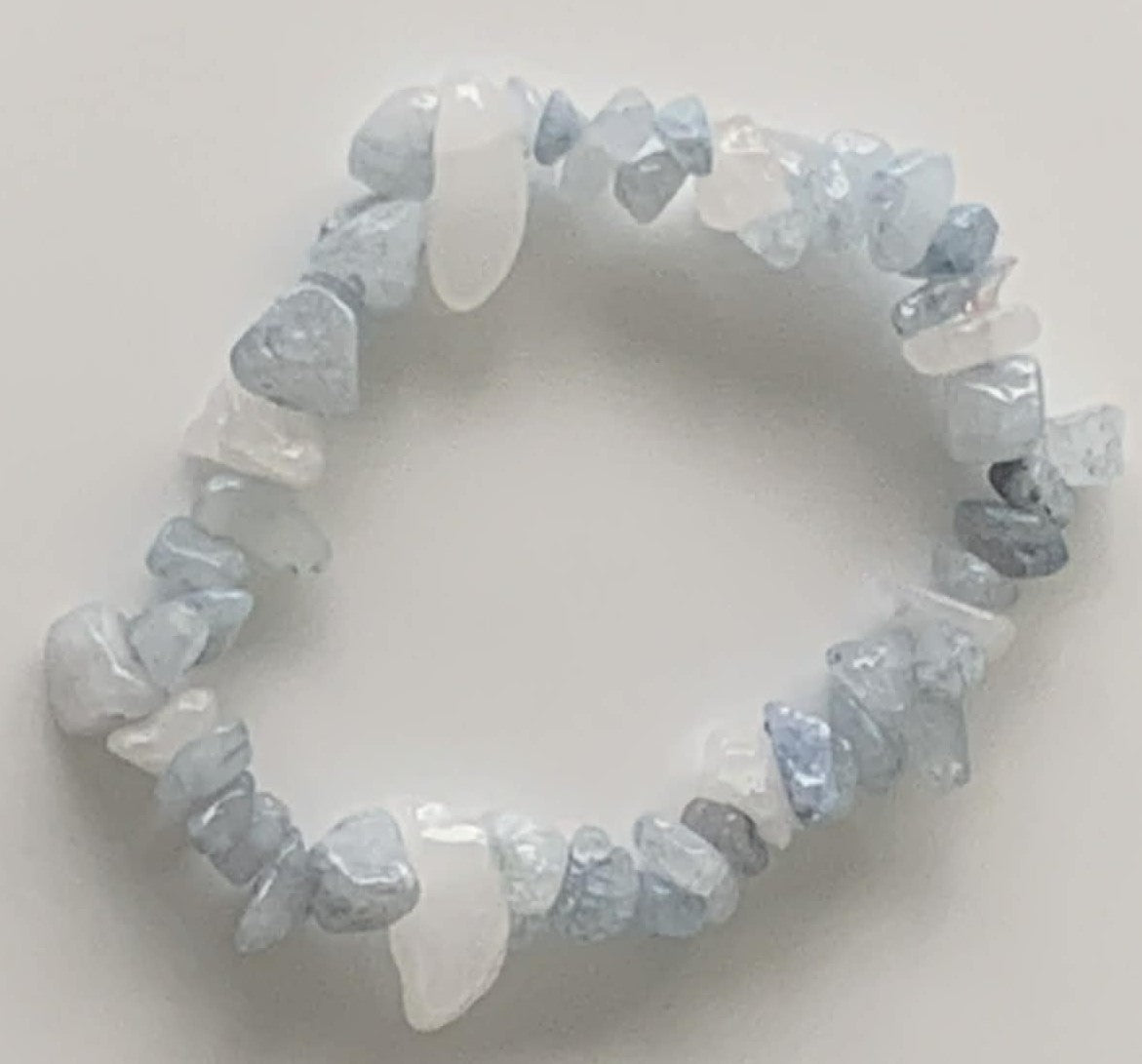 Angelite & White Quartz Chip Stone Stretch Bracelet