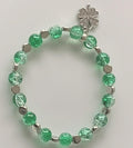 Green Crackle Glass & Silver Stretch Bracelet with Four-Leaf Clover Charm