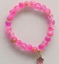 Hot Pink Crackle Glass Stretch Bracelet with Cherry Blossom Charm