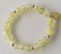 Lemon Yellow Crackle Glass Stretch Bracelet with Gold Ball Spacers & Yellow Heart Charm