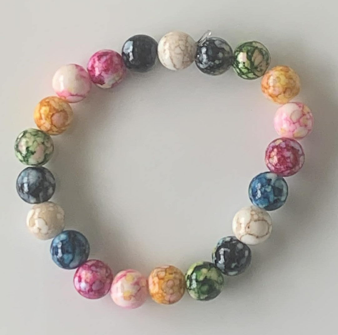 Rainbow Multi-Colour Fire Agate Bead Stretch Bracelet