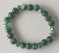 Iridescent Green Mosaic Glass & Teal Crystal Cube Stretch Bracelet