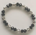 Black & Silver Faceted Crystal Rondelle Stretch Bracelet