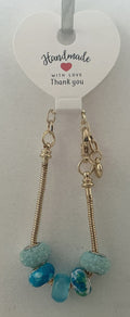 Turquoise Teal Mixed Bead Gold Snake Chain Bracelet
