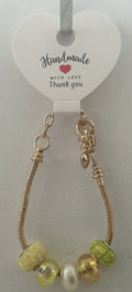 Yellow Green Marble Cream Pearl Bead Gold Snake Chain Bracelet
