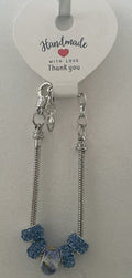 Blue Rhinestone Pave Disco Bead Silver Snake Chain Bracelet