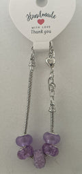 Lavender Frosted Lilac Druzy Bead Silver Heart Charm Bracelet