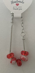 Red Faceted Crystal White Swirl Marble Bead Silver Snake Chain Bracelet