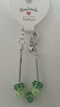 Dark and Light Green Faceted Crystal Bead Silver Heart Charm Bracelet