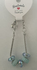 Iridescent Pale Blue Mint Crackle Bead Silver Heart Charm Bracelet