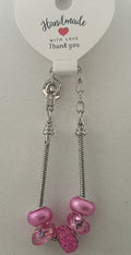 Hot Pink Pearl Rhinestone Disco Faceted Bead Silver Snake Chain Bracelet