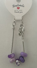 Mixed Purple Opaque Frosted Marble Bead Silver Heart Charm Bracelet