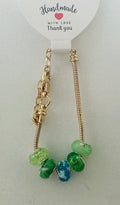 Green & Blue Mixed Murano-Style Charm Bead Gold Snake Chain Bracelet