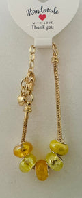 Amber & Lime Yellow Murano-Style Charm Bead Gold Snake Chain Bracelet with Heart Charm