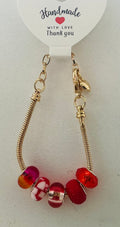 Red & White Mixed Charm Bead Gold Snake Chain Bracelet