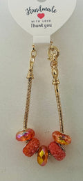 Coral & Amber Iridescent Murano-Style Charm Bead Gold Snake Chain Bracelet