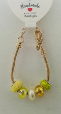 Lime Green & Pearl Murano-Style Charm Bead Gold Snake Chain Bracelet