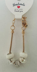 White & Clear Crystal Murano-Style Charm Bead Gold Snake Chain Bracelet